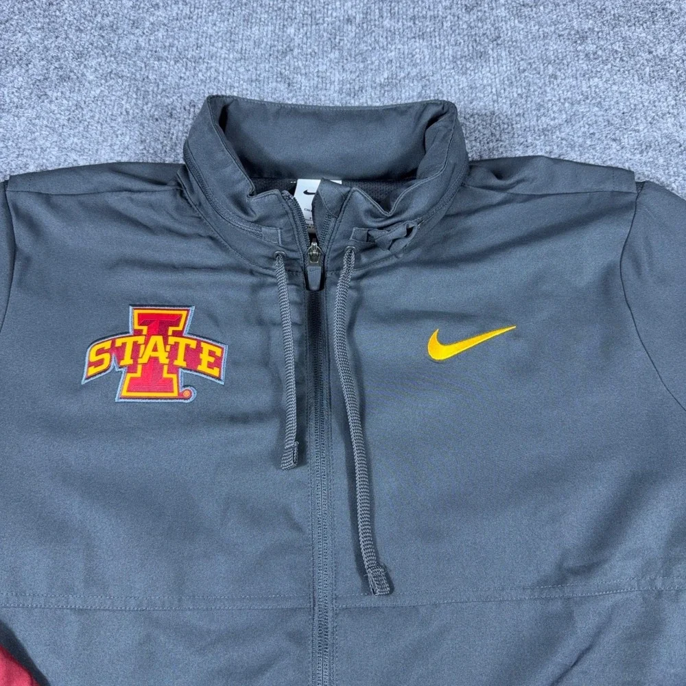 Nike Iowa State Cyclones Jacket Mens XXL Grey Red Yellow Full Zip Dri-FIT Hooded